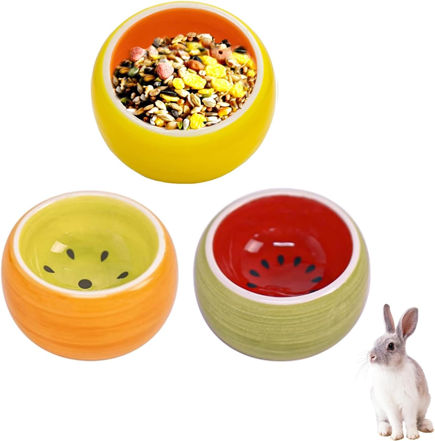 Hamster Rabbit Food Bowl 3PCS for Small Animals, Ceramic Pet Food Dish and Water Bowl, Food Dispenser for Bunny, Guinea, Pig, Gerbil, Ferret, Syrian, Hamster, Chinchilla (Multicolour) image number 6