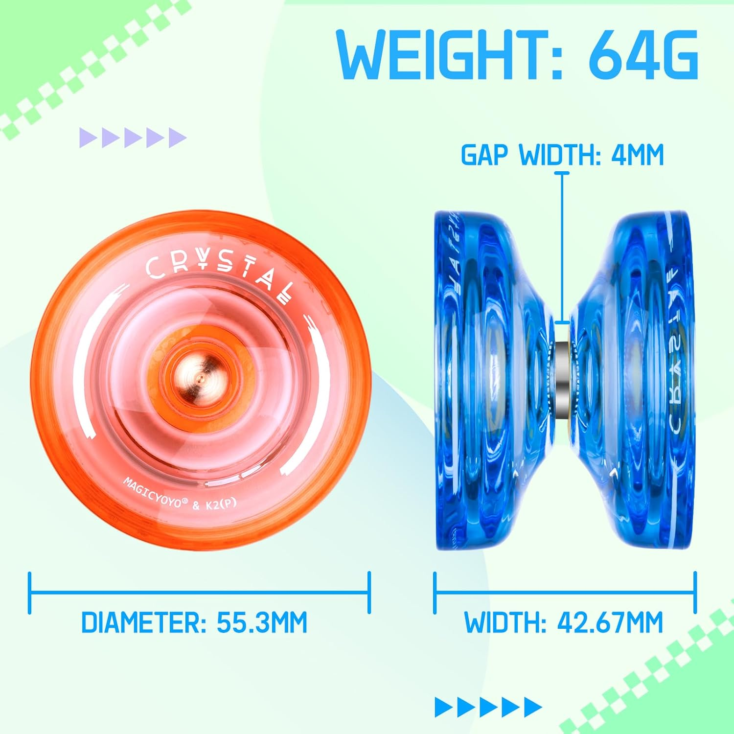 MAGICYOYO K2 plus Crystal Yoyos for Kids, Dual Purpose Responsive Yo-Yo for Beginner, Replacement Unresponsive Bearing for Intermediate, + 15 Strings, 3 Bags,3 Bearing Removers(Green + Blue + Orange) image number 2