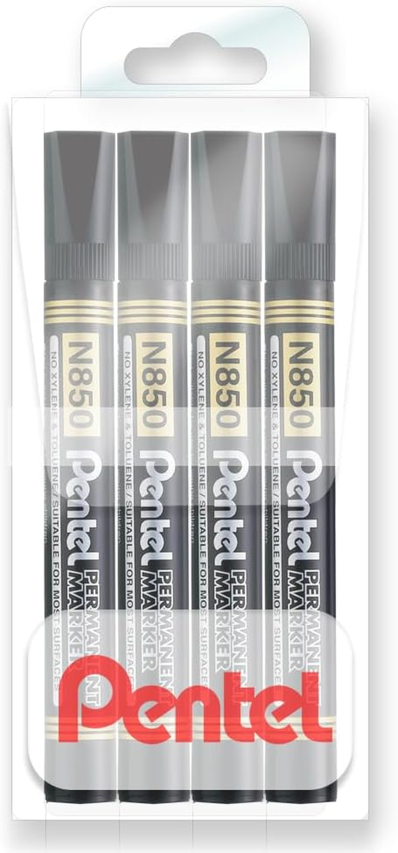 Pentel Permanent Marker Bullet Point Black Ink, 4 Pack Wallet (N850-4A) image number 1