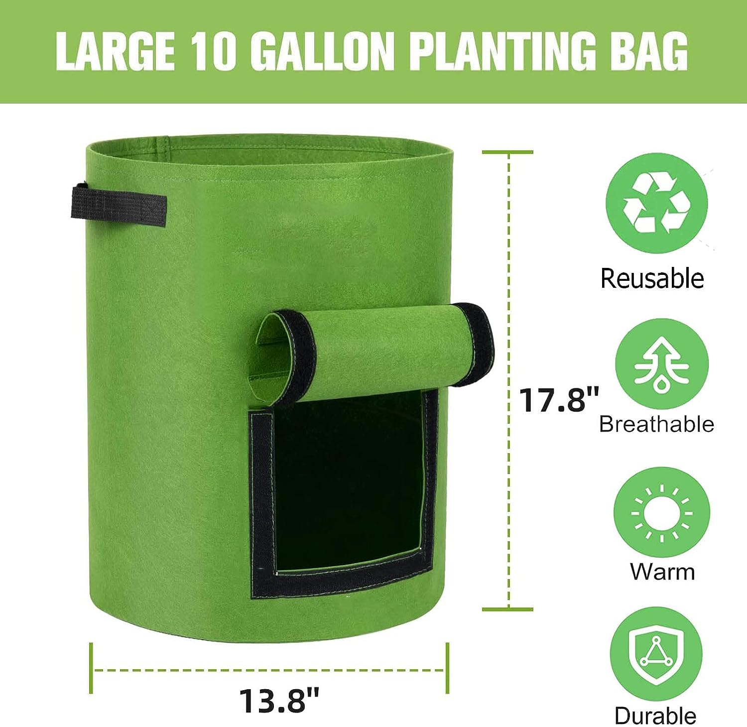 5Pack 10 Gallon Potato Growing Bags,Garden Grow Bag with Viewing Window and Handle,Heavy Duty Planting Pots Felt Plant Garden Containers with Plant Tags and Gloves for Tomato Vegetables image number 1