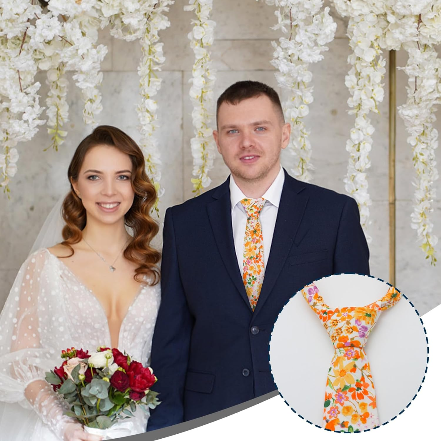 Luckyvestir Mens Ties, Sage/Dusty Blue/Pink Floral Ties for Men, 2.76" Cotton Flower Necktie for Wedding/Groomsmen/Party image number 5