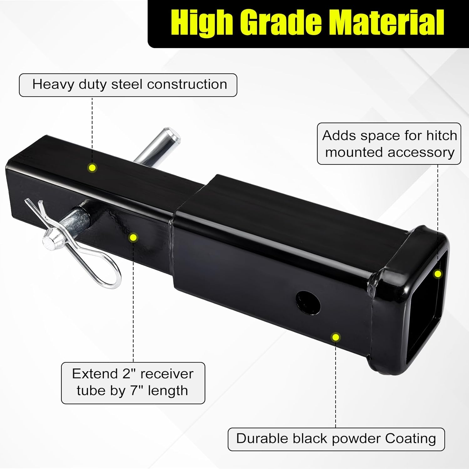 Krimocy Trailer Hitch Extender 7 Inch Extension Length Fits for 2 Inch Receiver Tube with anti Rattle Stabilizer and 5/8 Inch Hitch Pin Clips 3500 Lbs GTW image number 2