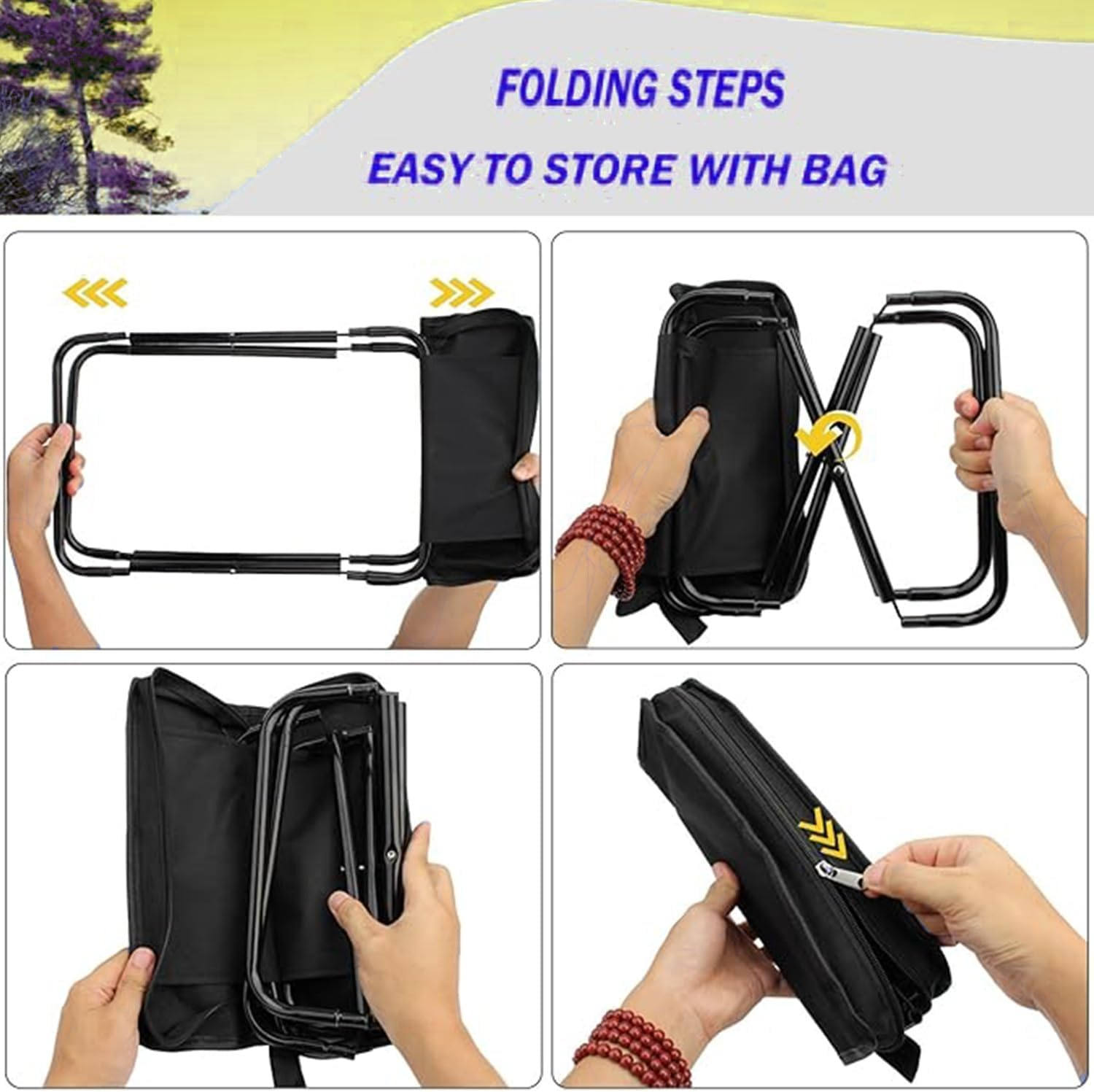 Taicols Portable Chair, Collapsible Stool,Lightweight Portable Stool for Adults,Ideal for Camping, Hiking, Outdoors, and Events,Camping, Foldingstool with Carry Bag, 11In Chair (Black)