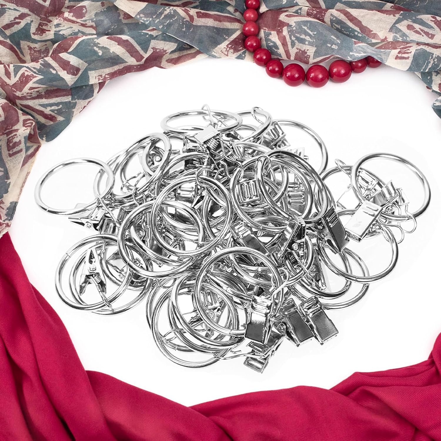 Swpeet 40 Pack Silver Curtain Rings with Clips, Curtain Clip Rings Hooks, Bow Hanger Clips, Hangers Drapes Rings for Hanging Drapery Drapes Bows, Ring 1.38" Interior Diameter, Fits up to 1" Rod - Silver image number 5