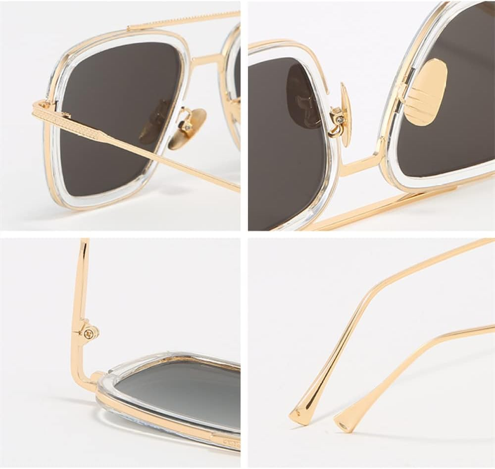 Steampunk Men Square Sunglasses Sun Glasses Vintage Metal Eyewear Sunglass UV400 Male - C10 Gold Black image number 7