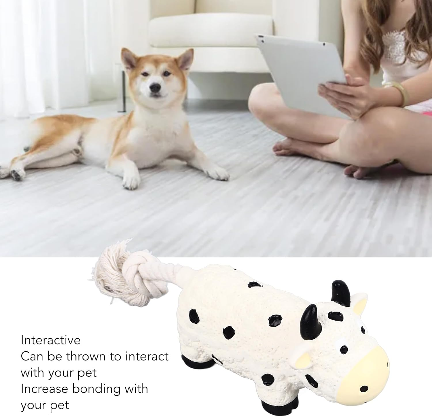 Latex Dog Chewing Toy, Squeaky Puppy Chew Toy, Interactive Teeth Cleaning Safe Bite Resistant Latex Dog Toy, Unique Shape Interactive Puppy Toy for Indoor (Cow) image number 3