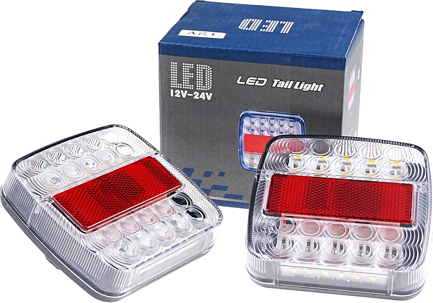 1Pair 12V 26LED Stop Tail Lights Kit Waterproof Turn Signal Running Brake Lights for Boat, Trailer, Truck, RV, Camper, UTV, UTE, Van Clear Lens LED Light Kit image number 2