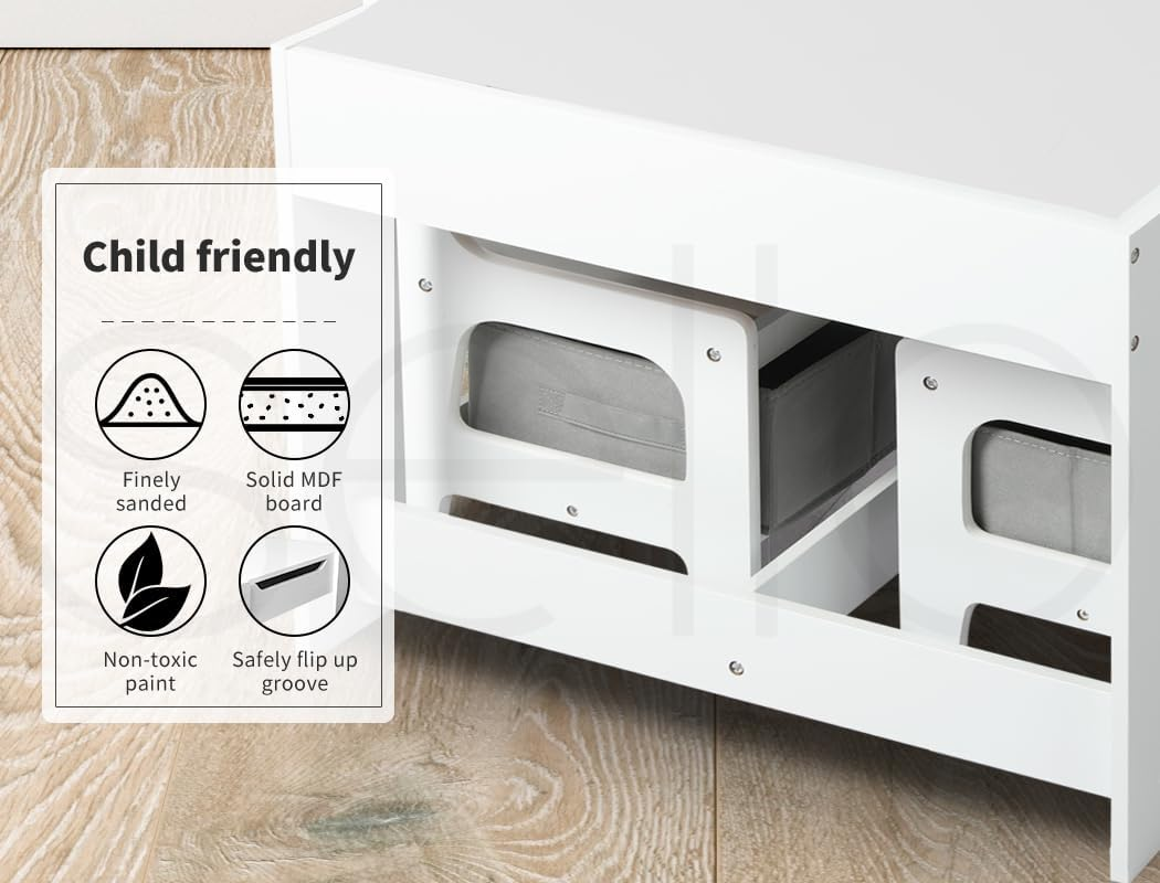 Bopeep Kids Table and Chair Set Storage Box Toys Play Activity Desk Wooden Study Toddler Double-Sided Chalkboard Detachable Tabletop 3 in 1 Wood Arts (1 Table+ 2 Chairs, Grey) image number 5