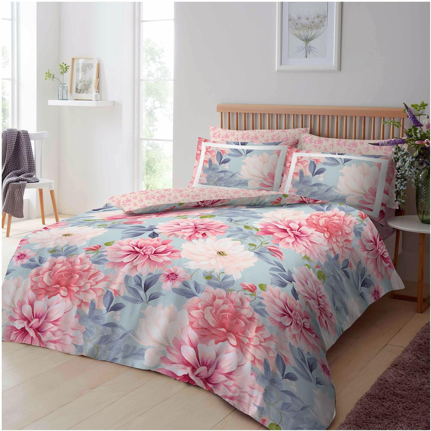 GC GAVENO CAVAILIA Leaf Pattern Duvet Cover King Size (230X220Cm) - Polycotton Duvet Set 3 Piece Bedding Bed Cover with Pillowcase - Washable Linen - Grey image number 3