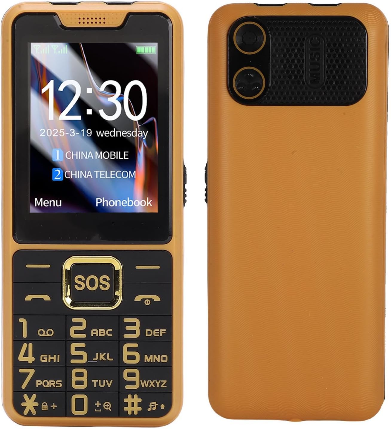 Generic 4G Cell Phone for Seniors, 2.6In HD Screen Dual SIM Mobile Phone for Elderly, Old Phone with 2500Mah Battery, Large Buttons, 0.13MP Camera, LED Flashlight & FM Radio (Gold)