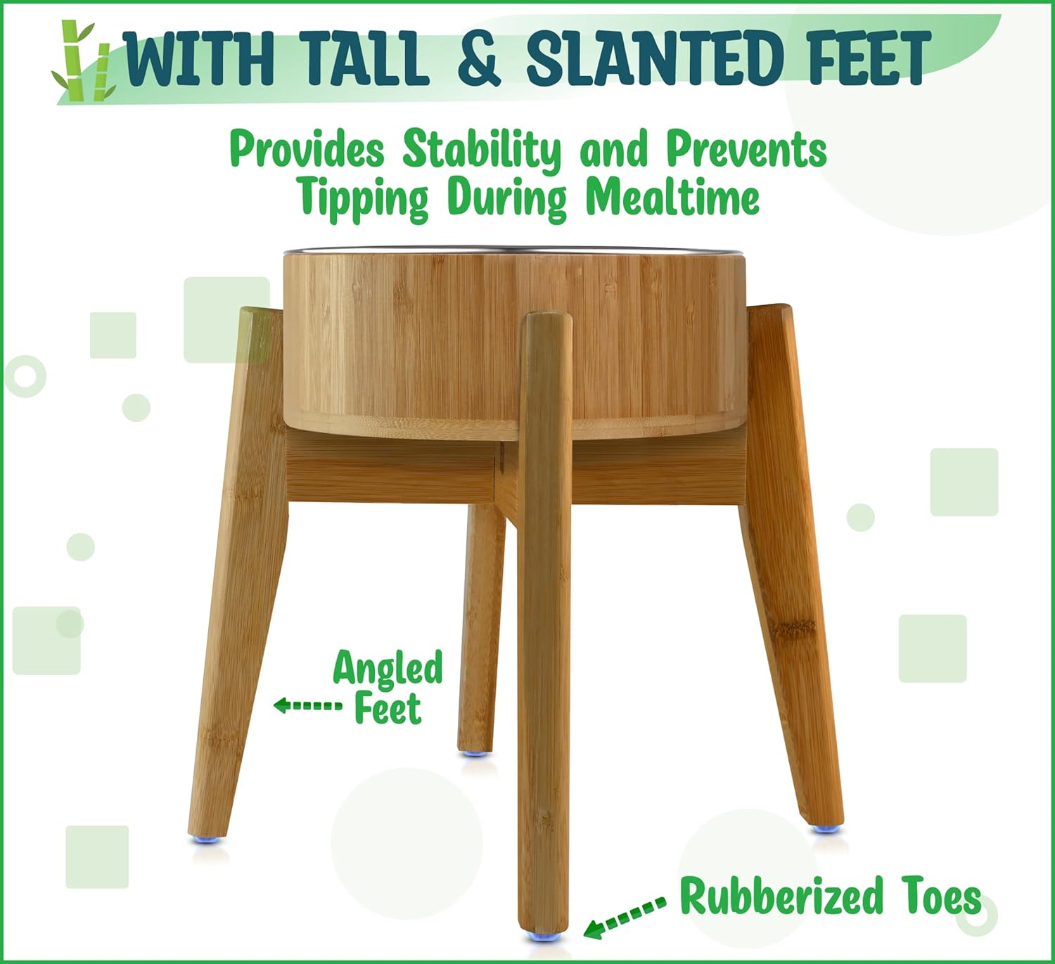 Raised Dog Bowl - Elevated 12-Inch, Large Breeds Treats, Dry and Wet Foods Suitable - Deter Ants/Bugs, Resist Tip-Over - Bamboo/Steel Bowls image number 5