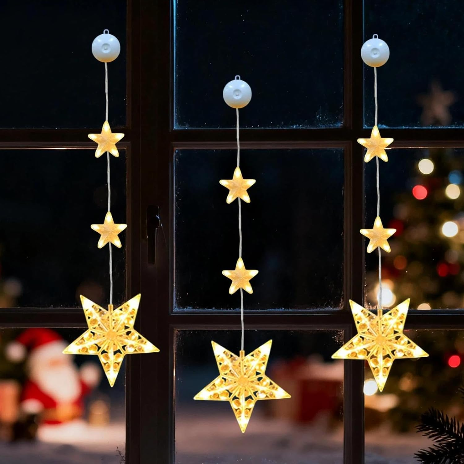 LED Star Christmas Lights, Pack of 3 LED Christmas Decoration Indoor with Timer, 4 Modes, Christmas Decoration Window Illuminated with Suction Cups, Christmas Star Window Fairy Lights for Christmas image number 1