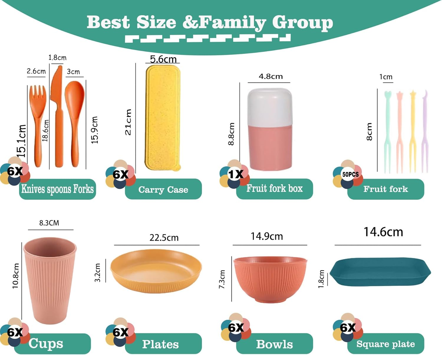 50 Pcs Wheat Straw Dinnerware Sets, Unbreakable Dishes Microwave Safe Dinnerware,Lightweight Reusable Bowls with Plates,Cups,Knives,Forks and Spoons Utensil Set for Camping (A Set of 6) image number 5