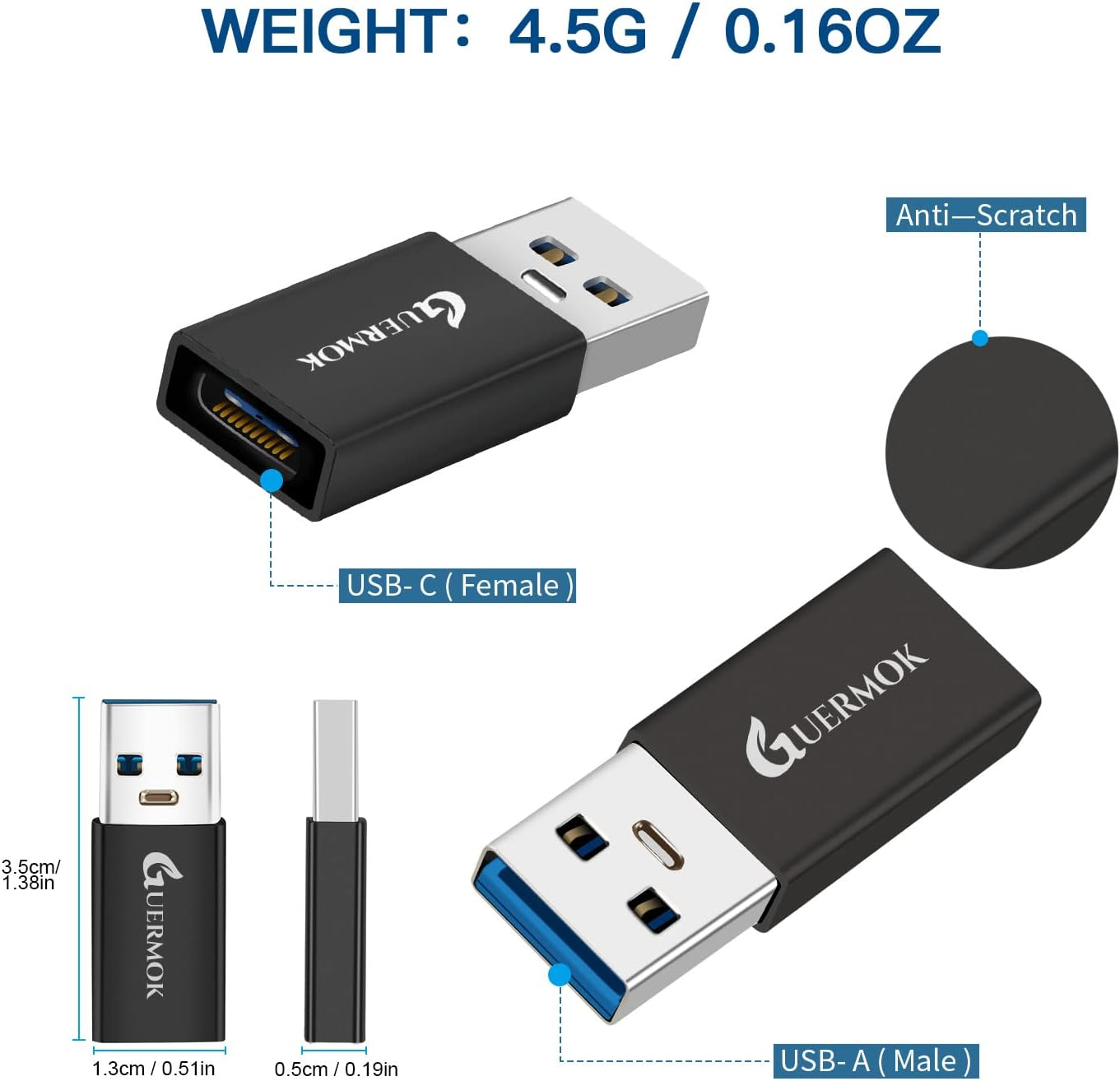 Guermok USB C to USB Adapter 3.0(2-Pack), USB C Female to USB Male Adapter Compatible with Iphone 14 15 16 Pro Max, Ipad Laptops PC Power Banks and More USB-A Devices, 5Gbps & Fast Charging image number 3
