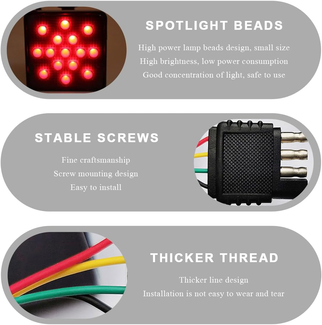 MUQIDA 15 LED Brake Light Trailer Hitch Cover, Super Bright Automotive Lens Square Tail Light, Waterproof Tow Hitch Brake Turn Lights Universal Fit 2" Receiver, Car Accessories image number 2