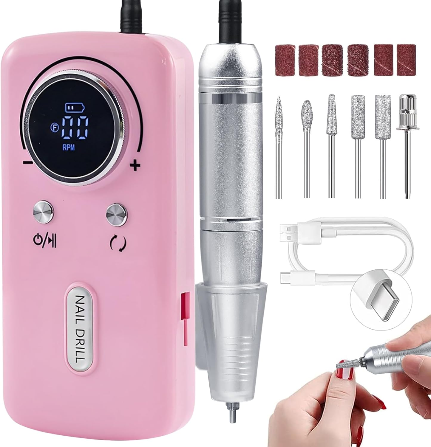 Cordless Nail Drill Professional: 45000 RPM Rechargeable Electric Nail File Kit, Portable & Low Noise for Acrylic, Gel Nails, Manicure & Pedicure - Salon & Home Use