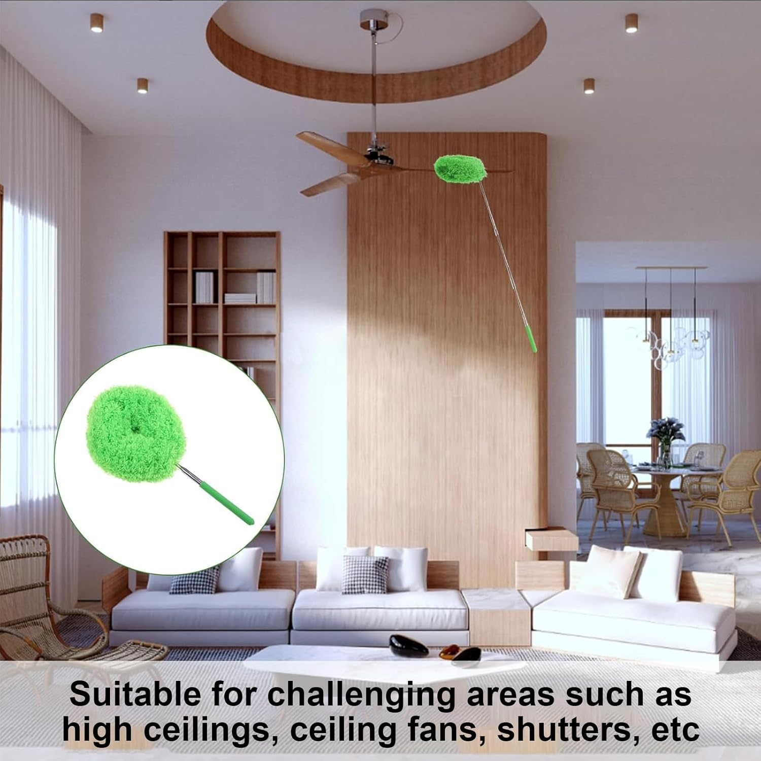 Ceiling Fan Cleaner Duster, Retractable Ceiling Fan Cleaner Duster Reusable Microfiber Blade Cleaner Fan Cleaner (Green) image number 4
