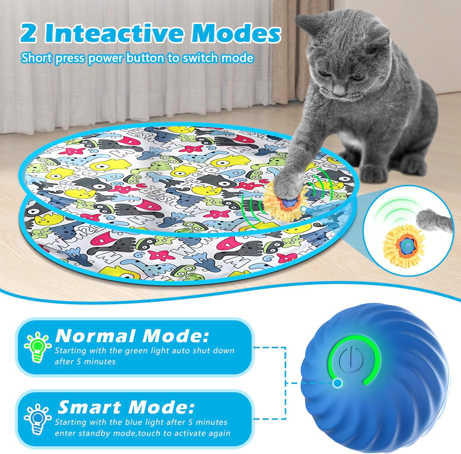 Cat Mat with Ball, 2 in 1 Simulated Interactive Hunting Cat Toy, Cat Tunnel Toy, Cat Toy Ball under a Mat, Interactive Hunting Cat Toy for Indoor Cats (Green) image number 1
