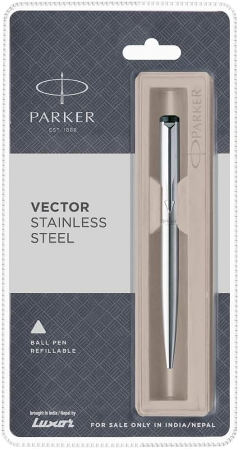 Parker Vector Stainless Steel Chrome Trim Ball Pen, Blue image number 1