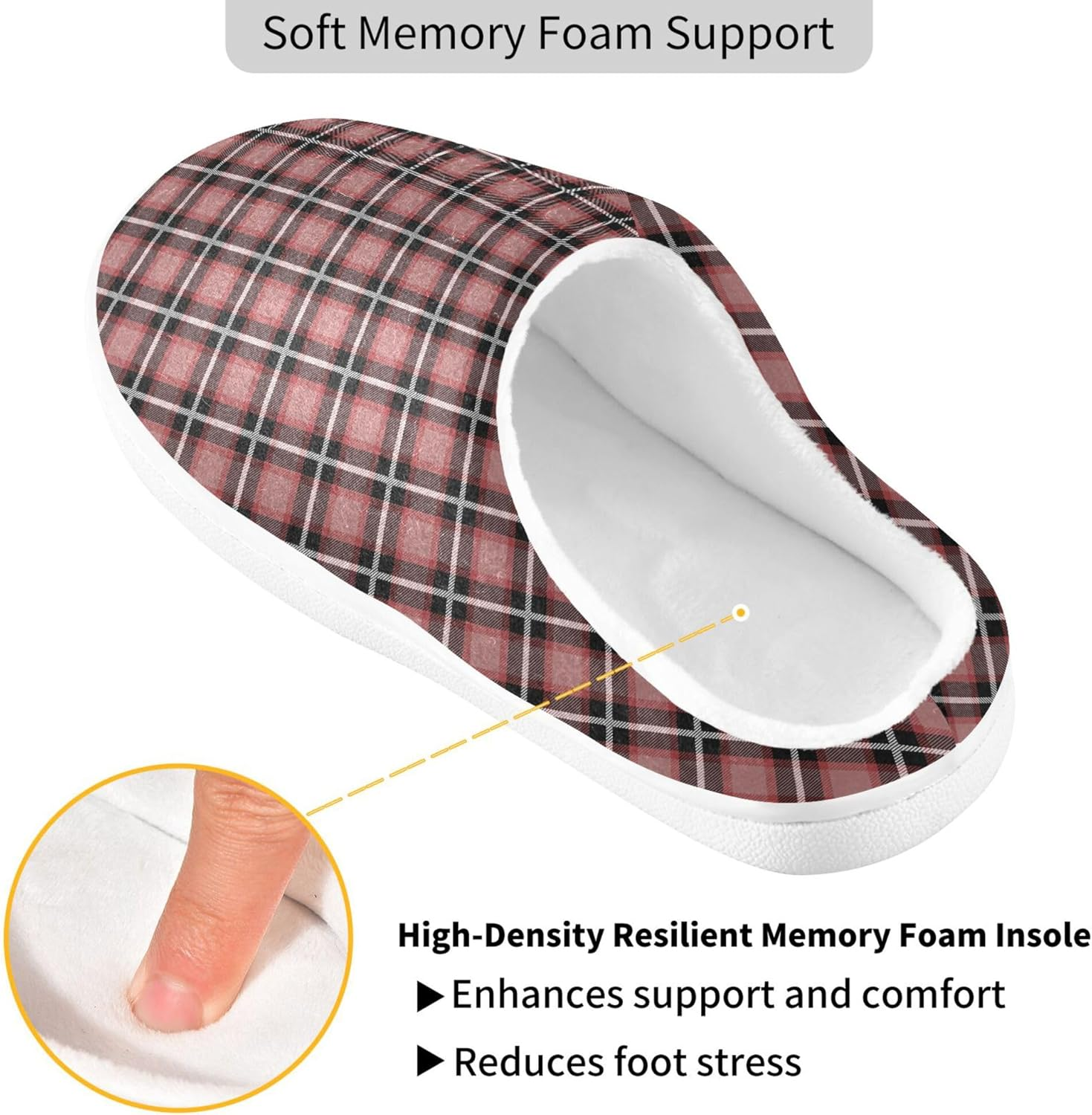 Women'S Memory Foam House Slippers Warm Plush Anti-Slip Rubber Sole Comfy Slippers Indoor Outdoor Winter Bedroom L Plaid Buffalo Pink, Color 3, 10-11 Women/8-9 Men image number 6