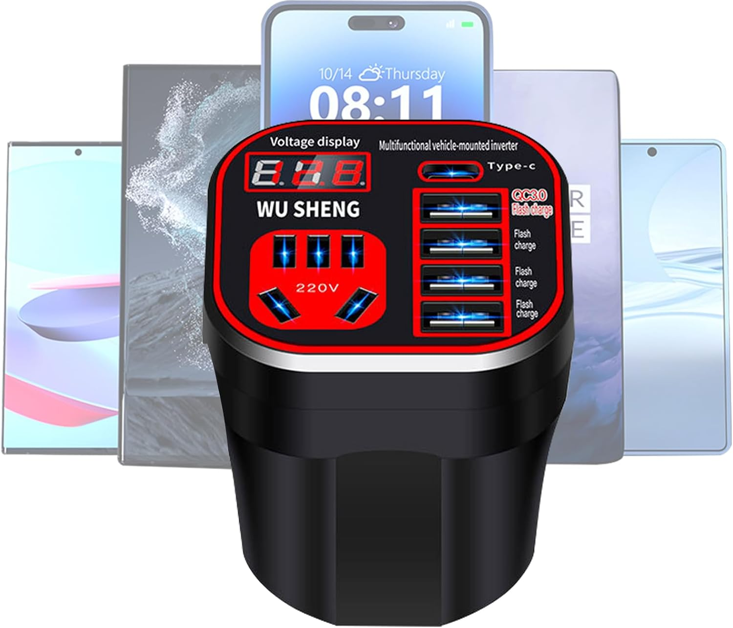 Car Inverter | Automotive Inverter - 220V Intelligent Charger for Cell Phone Laptop Vehicle SUV RV Truck Tractor image number 5