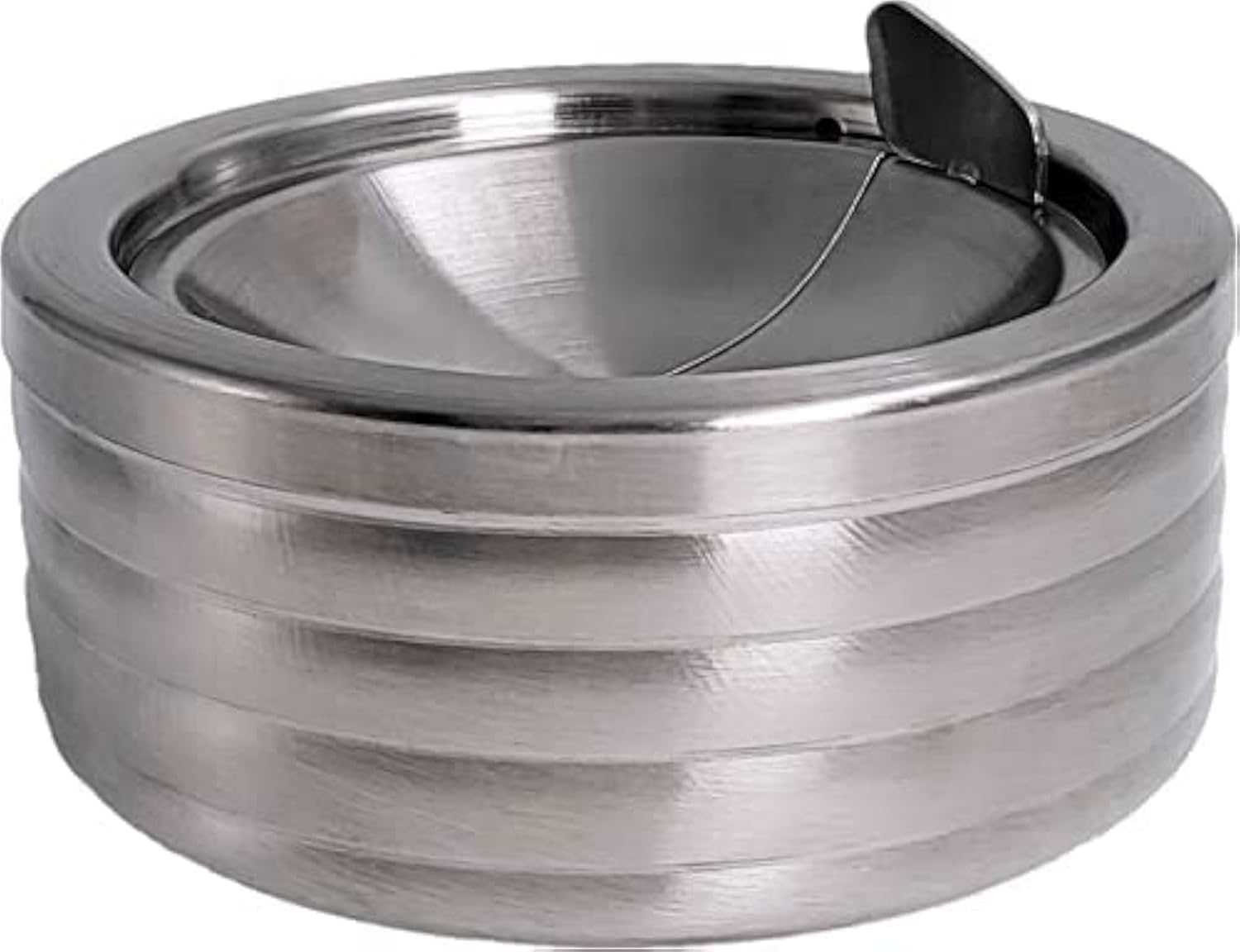 Grooved Silver Classic Metal Ashtray with a Lid for Cigarettes - Windproof Outdoor Ashtrays Can Patio Outdoor Indoor Decorative Fancy Ash Tray image number 2