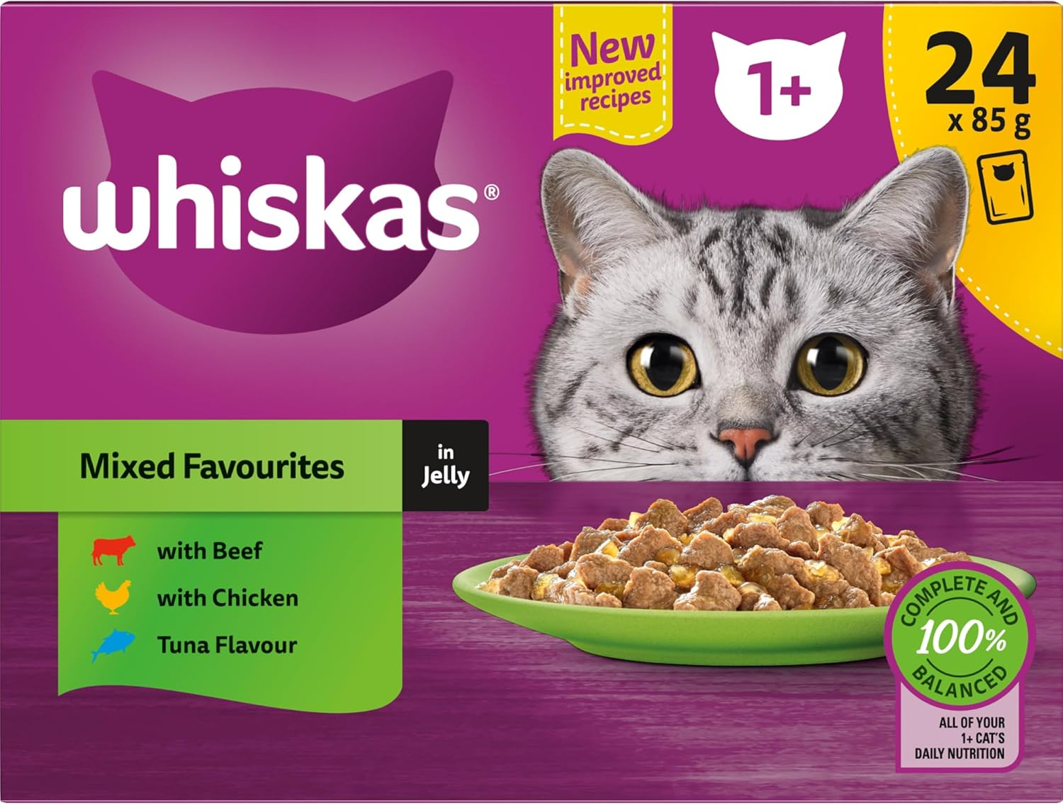 Whiskas Adult Wet Cat Food Mixed Favourites in Jelly Pouch 85G, 24 Pack image number 5