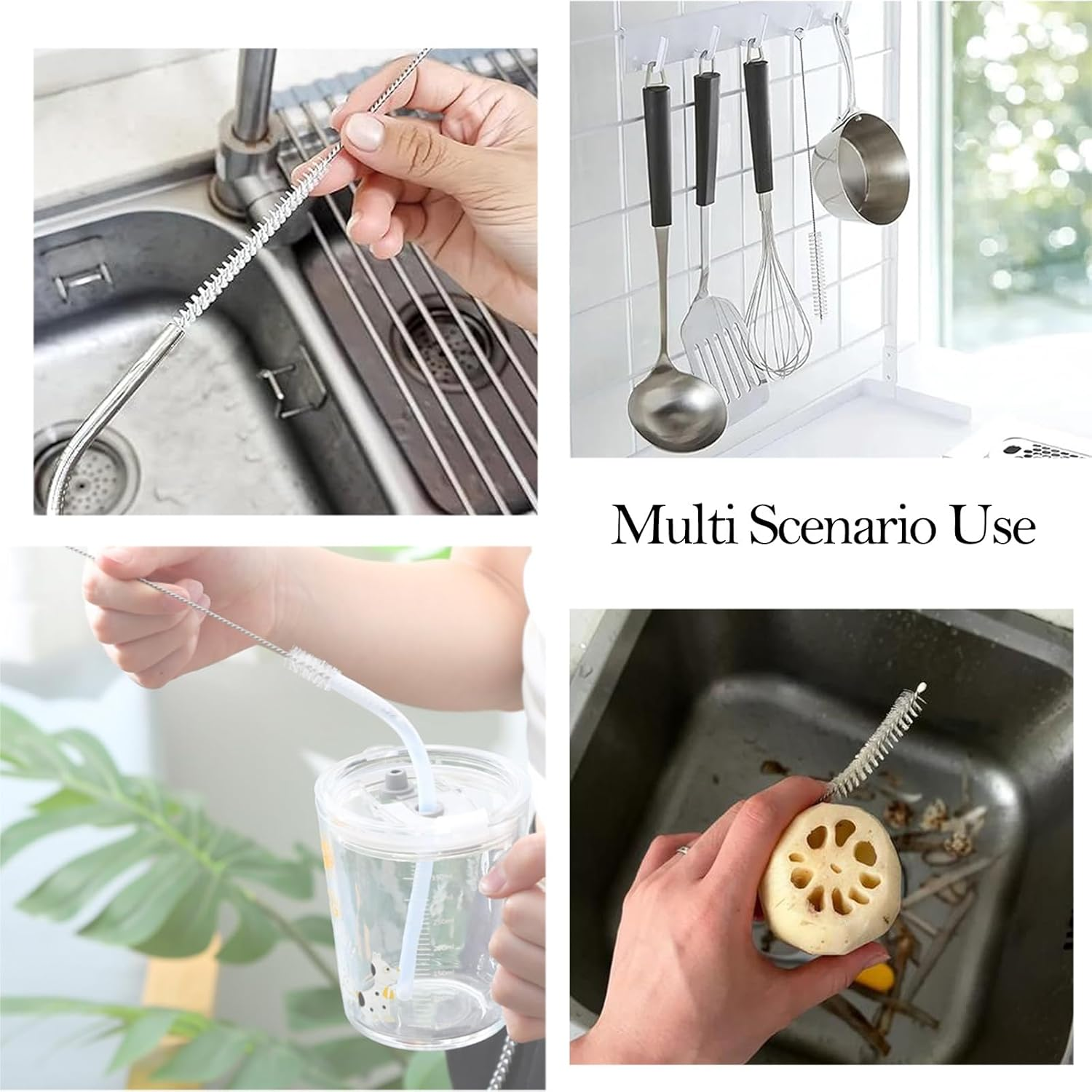 Straw Cleaner Brush Long 8 Inch,Straws Brush Bristles Diameter Have 2 Size(8+10Mm), Straw Cleaning Brush with Stainless Steel Nylon Bristles for Cleaning Straw,Baby Bottle, Sippy Cup, Stanley (10 PCS) image number 3