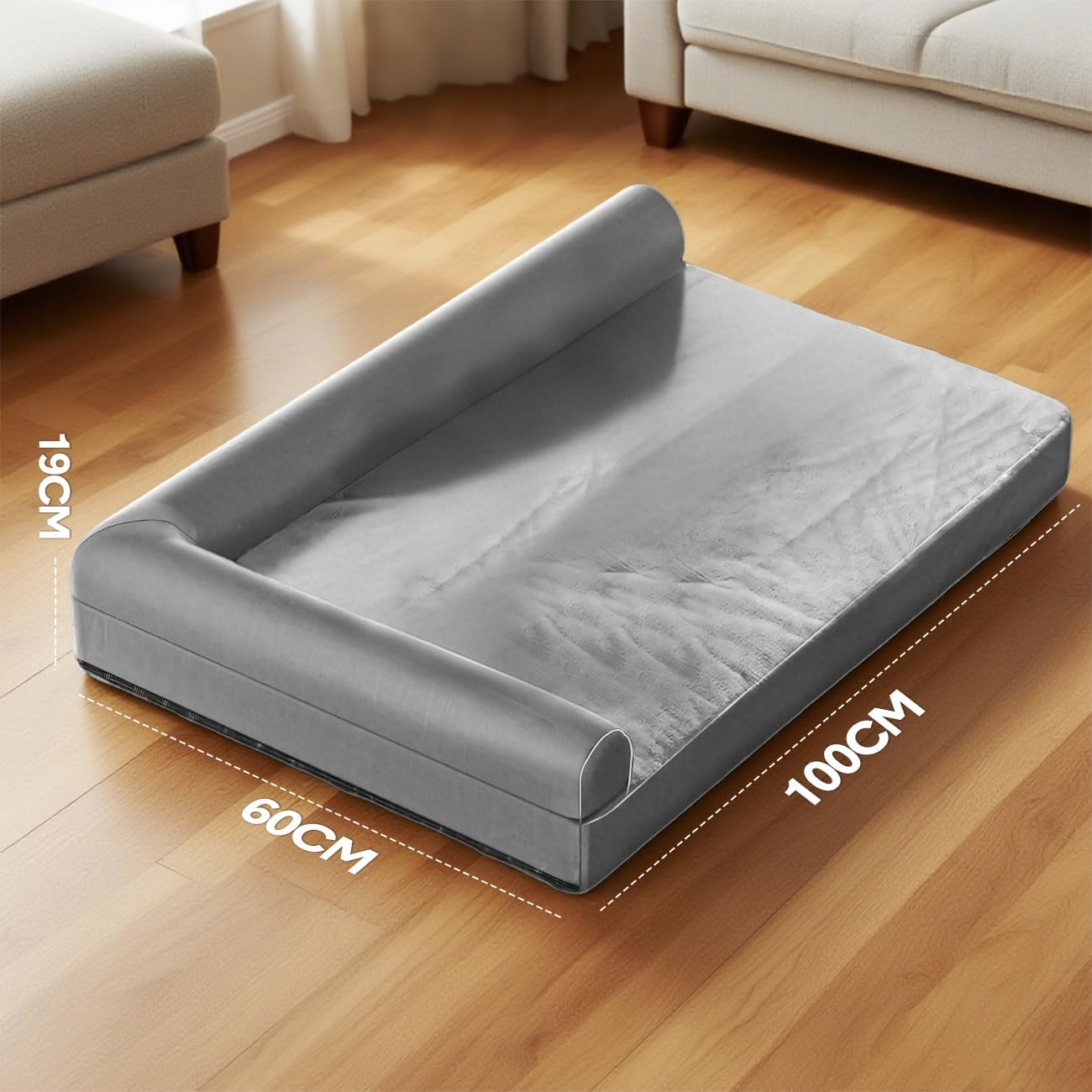 Large Dog Beds, Dog Sofa Couch Pet Bed with Removable Washable Cover for Pet, Soft Memory Foam Bed with Cushion 100Cm X 60Cm Gray image number 4