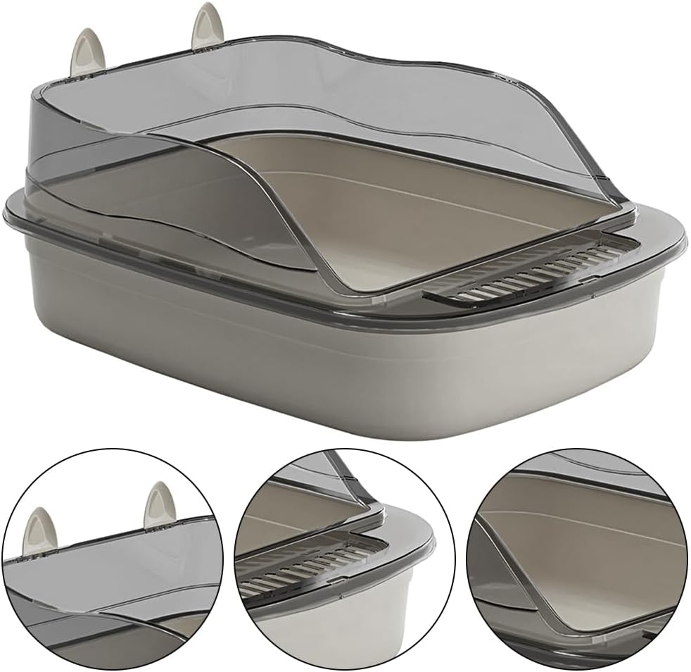 Open Cat Litter Tray Box Kitty Toilet with Extra Large Entry and Splash Guard,Easy Clean,Includes Litter Scoop,Stylish & Spacious Design for Larger Cats,Anti-Leakage,Non-Sticky (Grey) image number 6