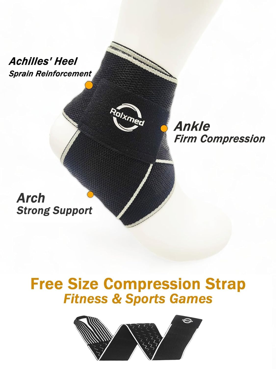 Athletic Ankle Bandage Belt Adjustable Support Brace Compression Wrap for Achilles Tendonitis Sprain Sports Men and Women (2Pcs, Size 7-14) image number 1