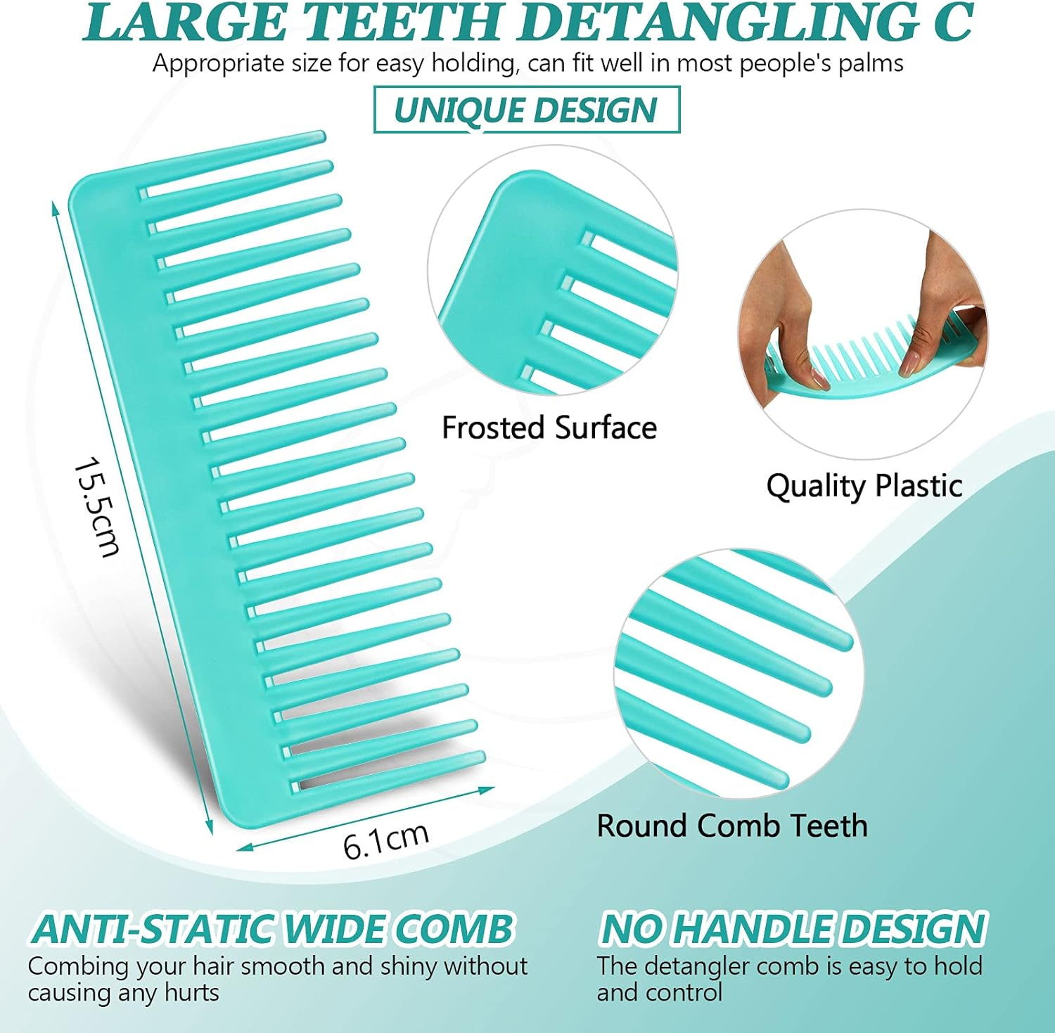 Patelai Wide Tooth Comb Large Hair Detangling Comb for Curly, Wet Dry Hair, No Handle Detangler Accessories(Cyan) image number 5