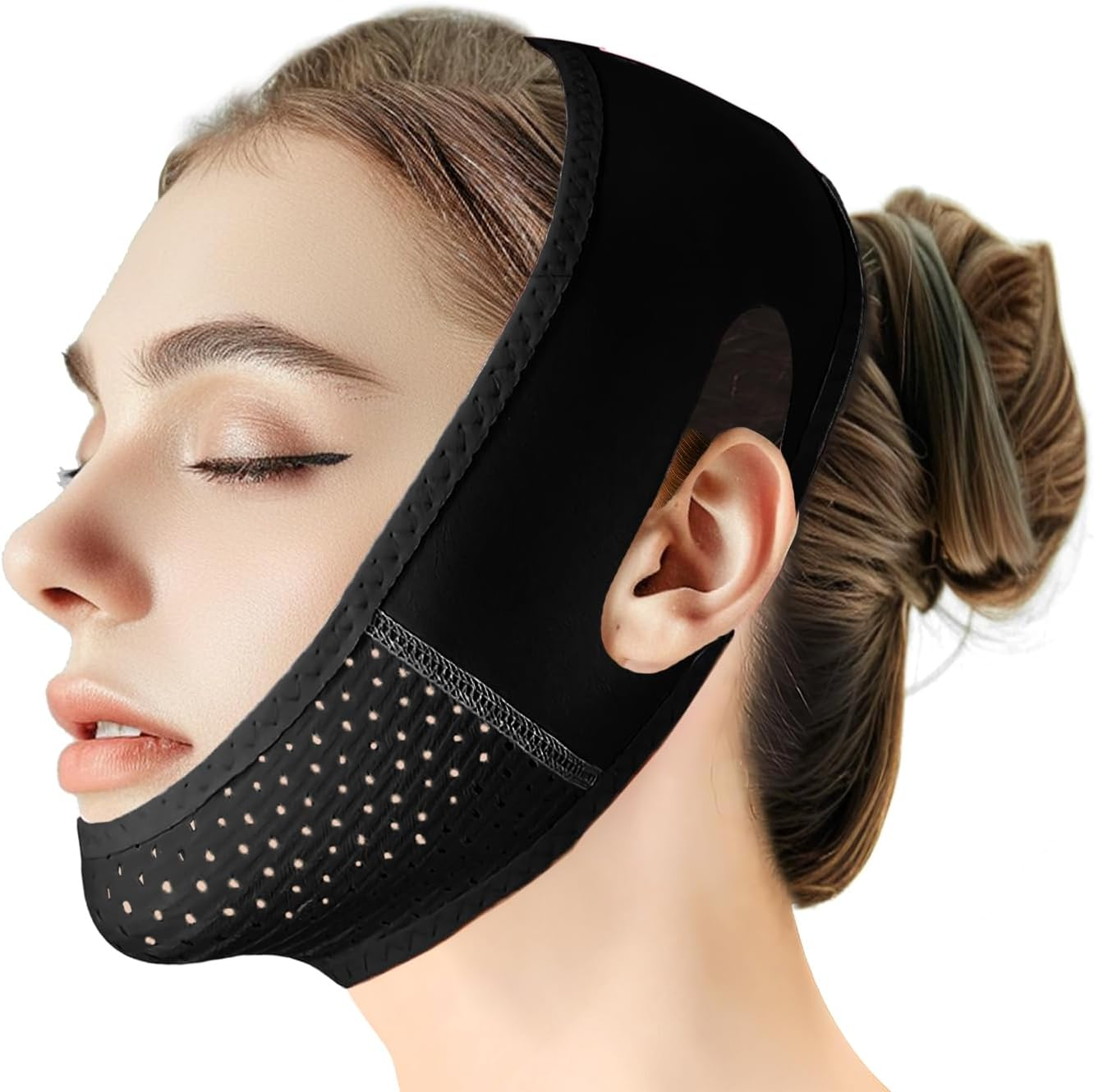 Reusable V Line Lifting Mask with Chin Strap, V Shaped Face Mask for Sagging, Jaw Exerciser (Pink and Purple)
