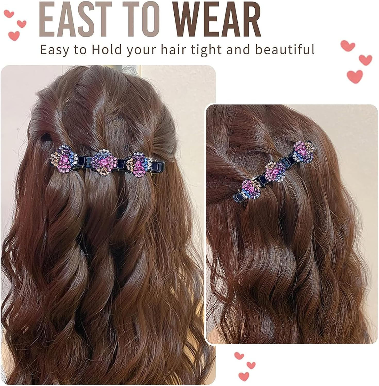 8 Pieces Three Flower Side Hair Clip Crystal Braid Clips for Thick and Thin Hair Hair Accessories for Girls and Women image number 1