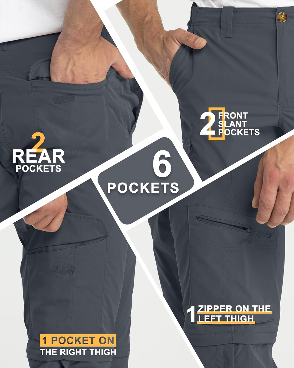 33,000Ft Men'S Zip-Off Hiking Trousers Quick Dry Stretch Walking Pants Convertible into Shorts Lightweight Cargo Trousers for Camping, Fishing, Travelling image number 5
