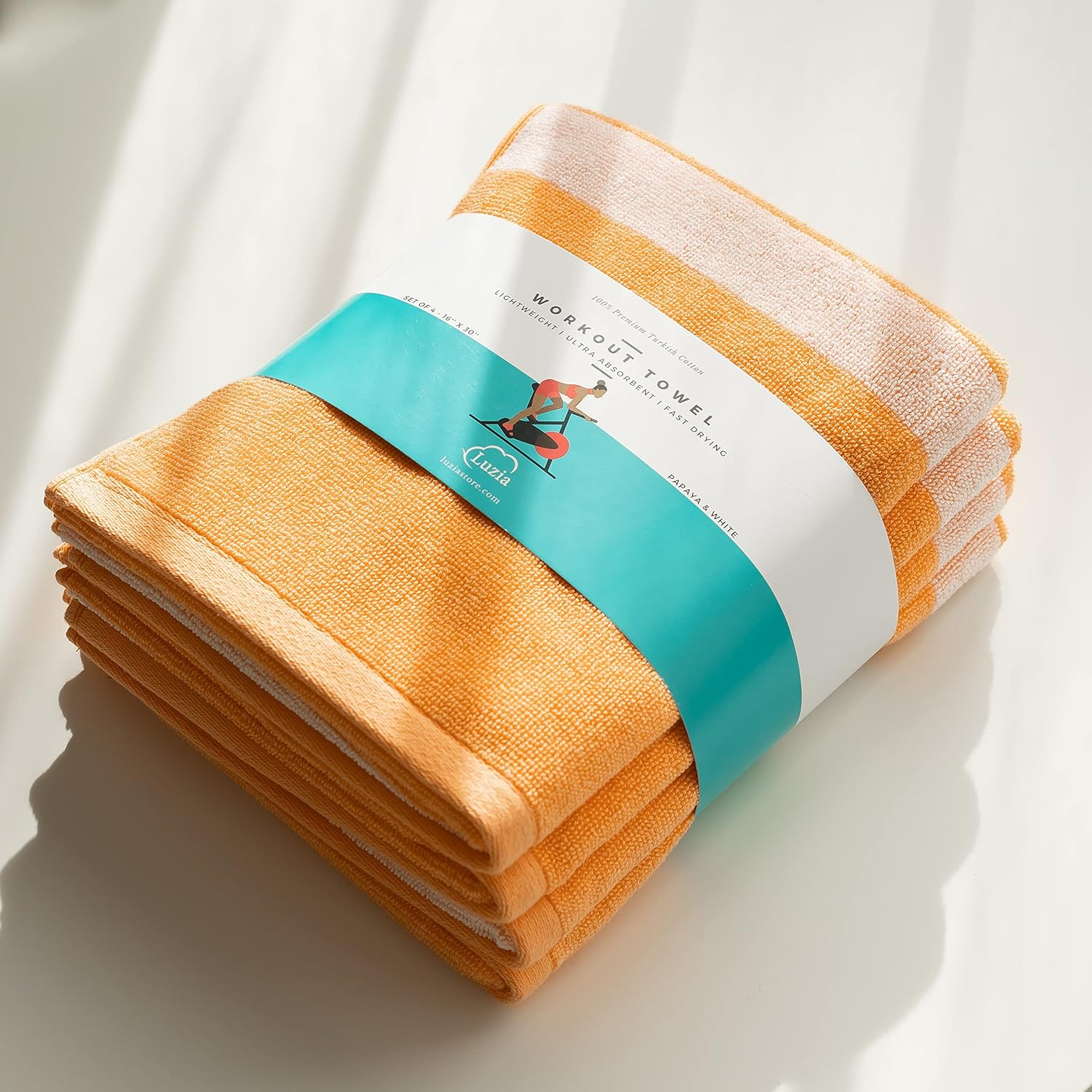 Luzia Striped Workout Towel for Sweat (Pack of 4) - Premium Quality 100% Turkish Cotton - Lightweight and Super Absorbent for Exercise, Sports, Workout, Fitness, Gym, Yoga, Running (Blue)