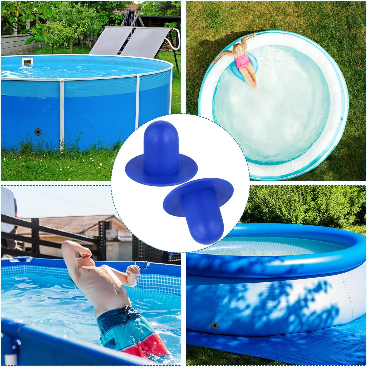 4Pcs Pool Plugs for above Ground Pool, Rubber Pump Filter Hole Stopper Plugs Swimming Pools Wall Plug Replacement for Intex (Blue) image number 3