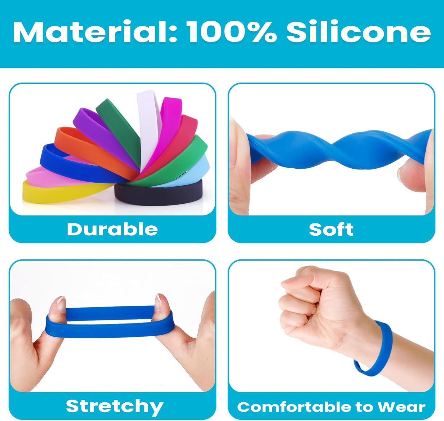 GOGO 12 PCS Adult Silicone Wristbands, Rubber Bracelets, Party Accessories - Cambridgeblue image number 7