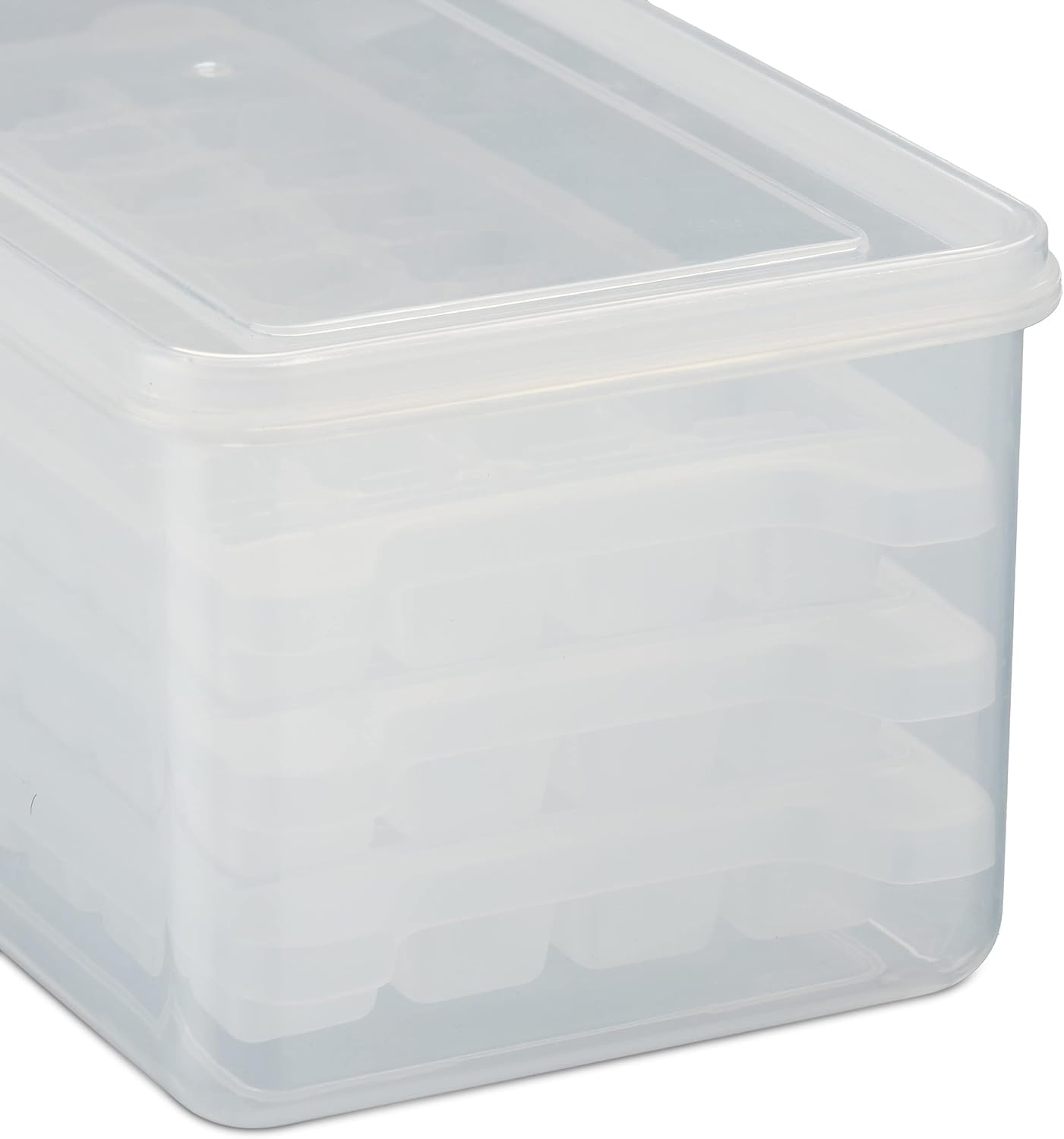 Relaxdays Ice Forms Set with Box and Lid, 4 Trays 144 Cubes Total, Easy-Care, Plastic, 11 X 28 X 13.5 Cm, Transparent, 100% image number 2