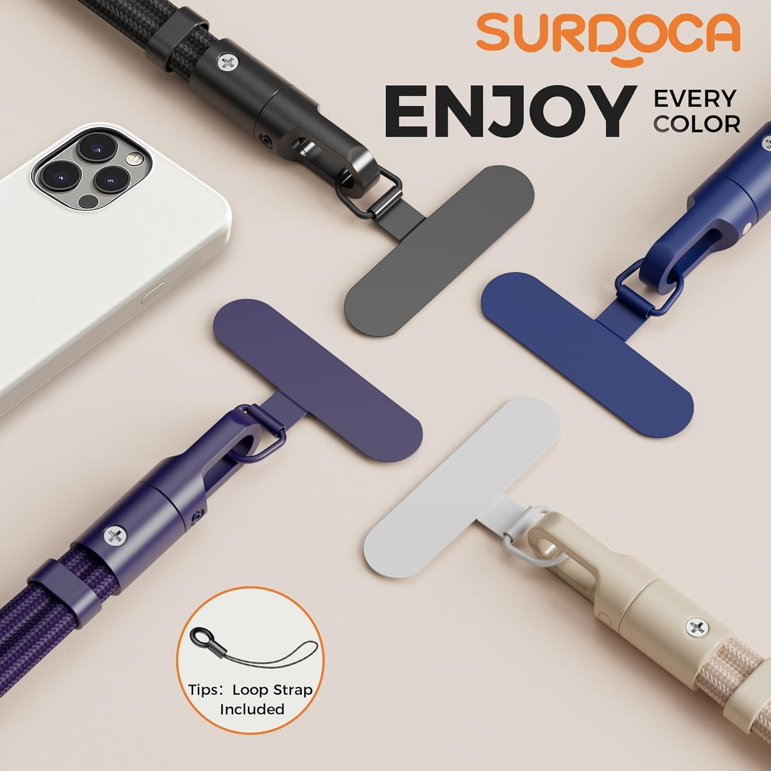 SURDOCA 3-In-1 Phone Lanyard for Crossbody, Neck & Wrist, Adjustable anti Theft Phone Strap with Tether Tab & Loop Strap image number 5