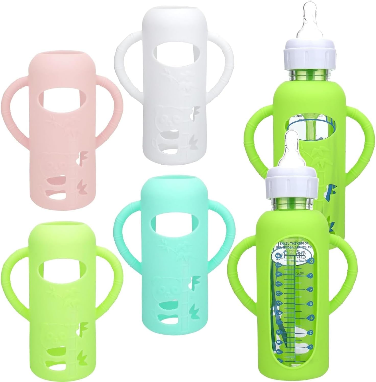 4 Pack Silicone Sleeves for Dr. Brown'S Glass Bottles 4OZ - anti Breakage Baby Bottle Holder, Compatible with Dr. Brown'S Glass Bottles for Babies (8OZ with Handle) image number 3