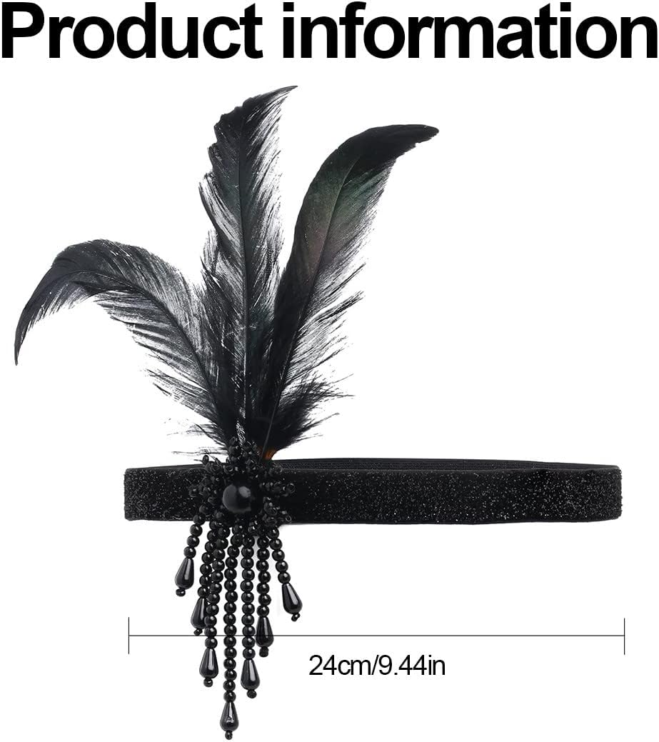 SJBAUTYO 1920S Flapper Headband, 1920S Headband Beads Flapper, Feather Headband Beads Headband, 20S Hair Accessories for Party Jewellery Women Girls image number 3