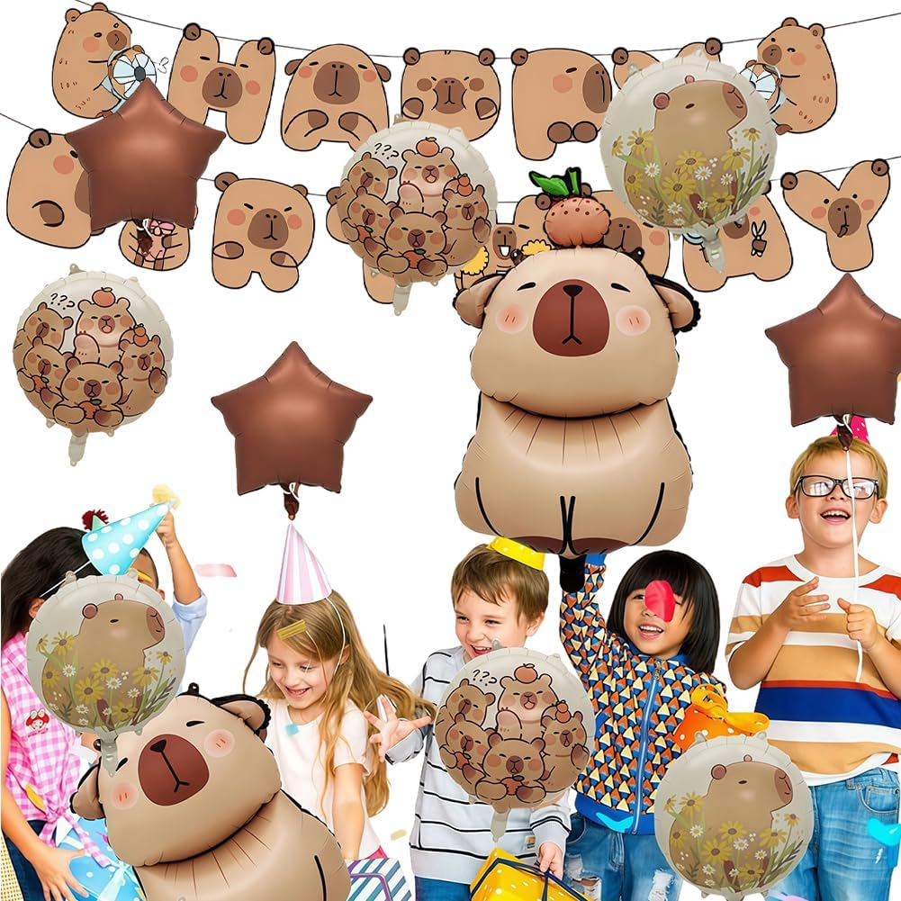 5-Piece Brown Aluminium Foil Capybara Anime Theme Kids Balloons for Birthday, Baby Shower Parties image number 2