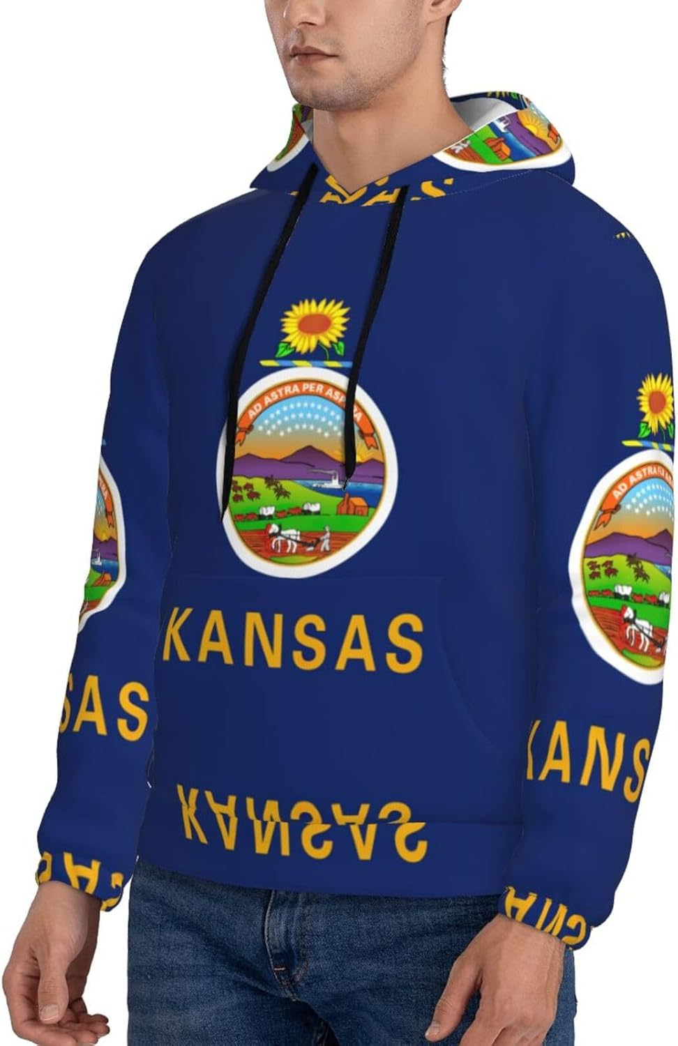 SDEGTHO Kansas State Flag Mens Christmas Oversized Hoodies Classic Hoodie Pullover Hoodies for Men Streetwear Sweatshirts image number 3