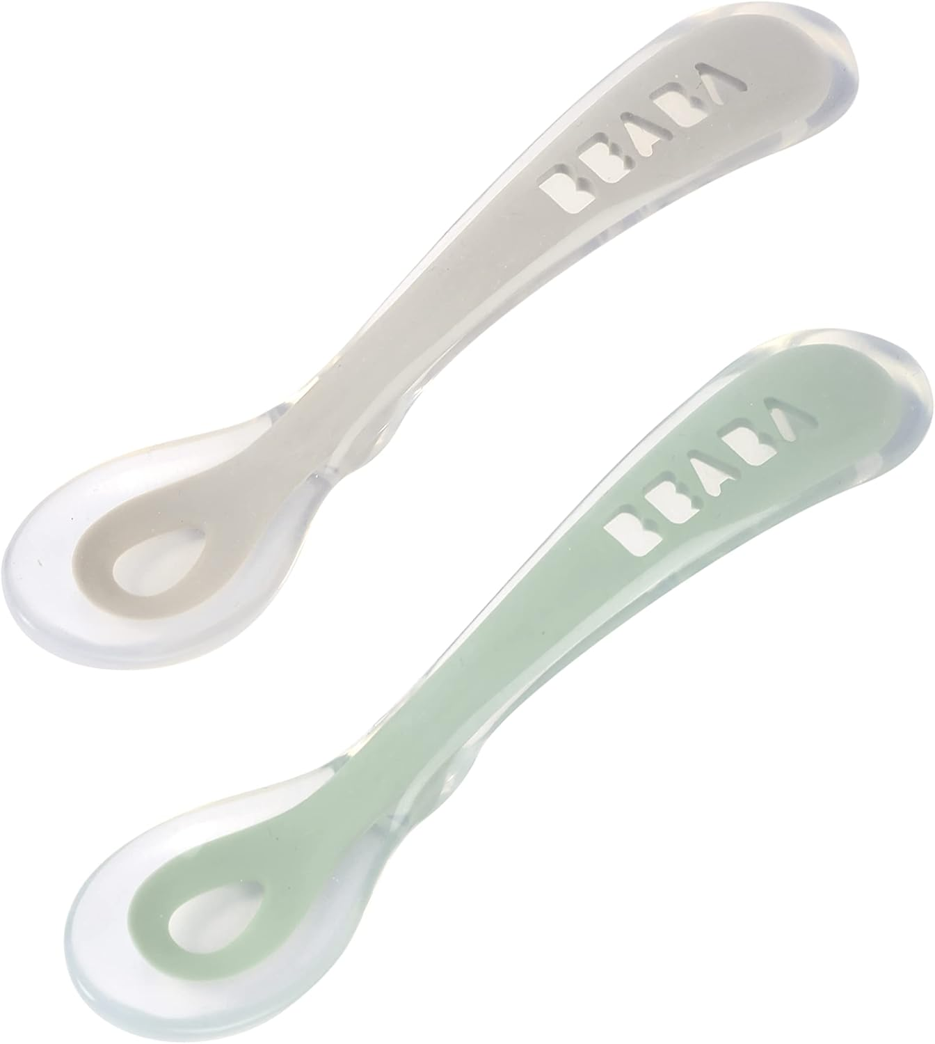 Beaba 2Nd Stage Soft Silicone Spoons with Case, Velvet Grey/Sage Green (2-Piece Set) image number 1
