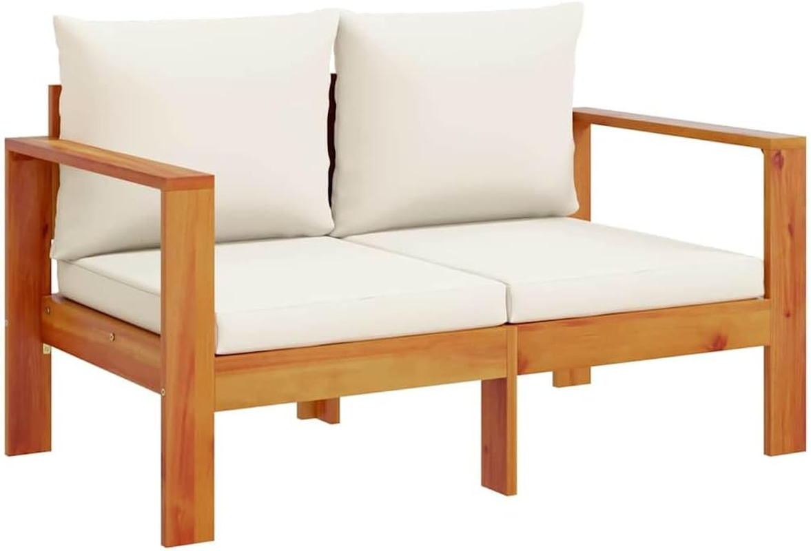 Vidaxl Garden Sofa - Outdoor 2-Seater Solid Wood Acacia with Cushions - Modular Patio/Lounge Deck Seating, Cream/Brown