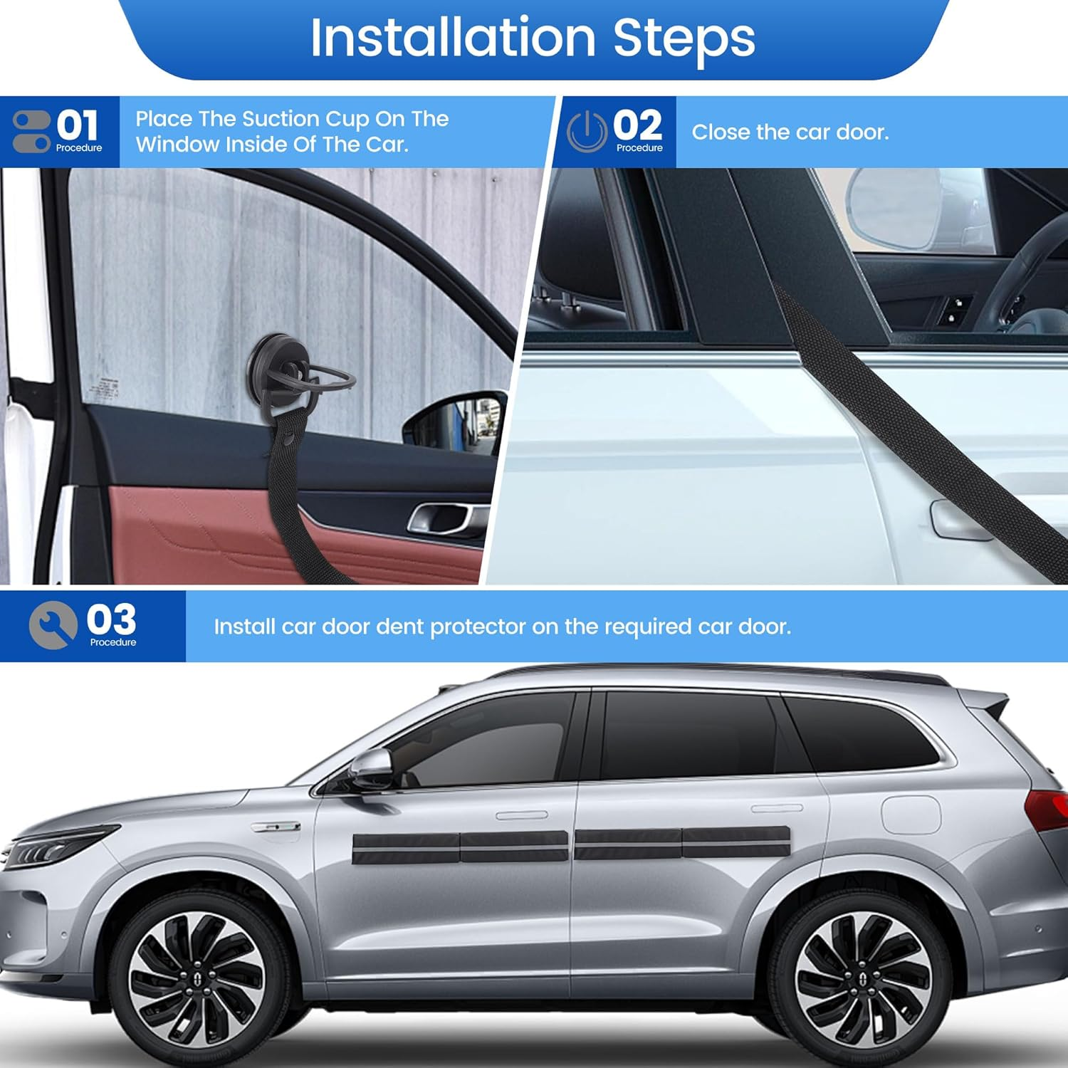 Magnetic Car Door Dent Protector,Removable Car Door Guard - Prevents Dents and Scratches for Vehicles (Black- Pack of 2) - Grey image number 3