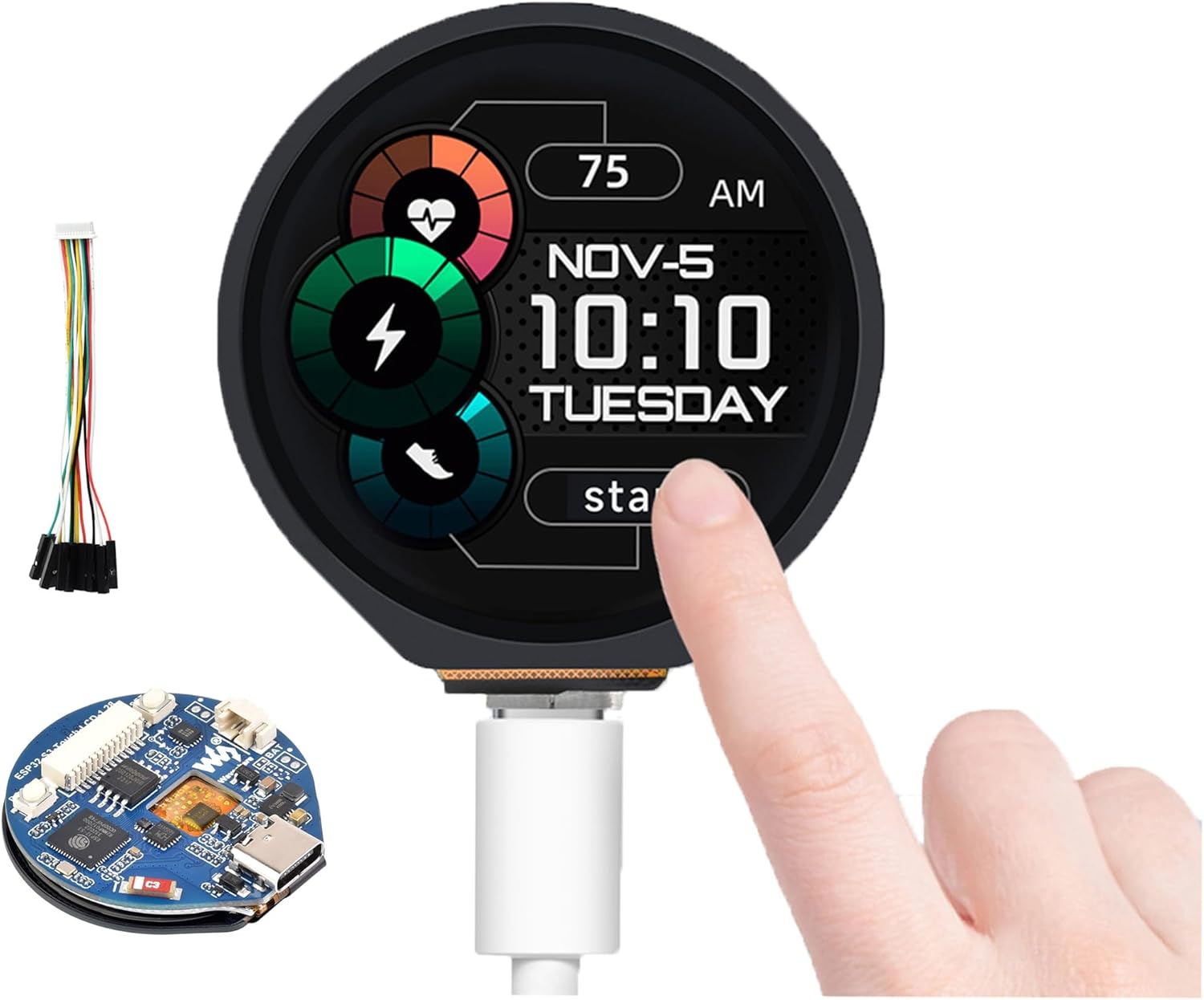 ESP32-S3 Development Board with 1.28Inch round Touch LCD 240&times;240 Pixel 65K RGB Color, 32-Bit LX7 Dual-Core Processor with 6-Axis Sensor, Support 2.4Ghz W-I-F-I (802.11 B/G/N) and Blue-Tooth 5 image number 3