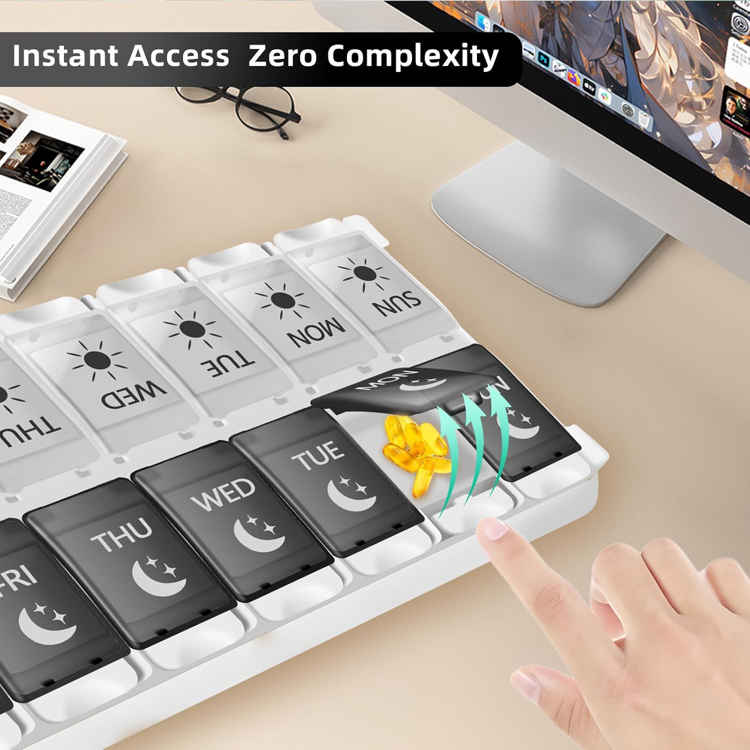 Pill Organizer 2 Times a Day &ndash; Weekly Travel Pill Box with AM PM Compartments &ndash; Portable Medicine Pill Organizer/Container image number 6