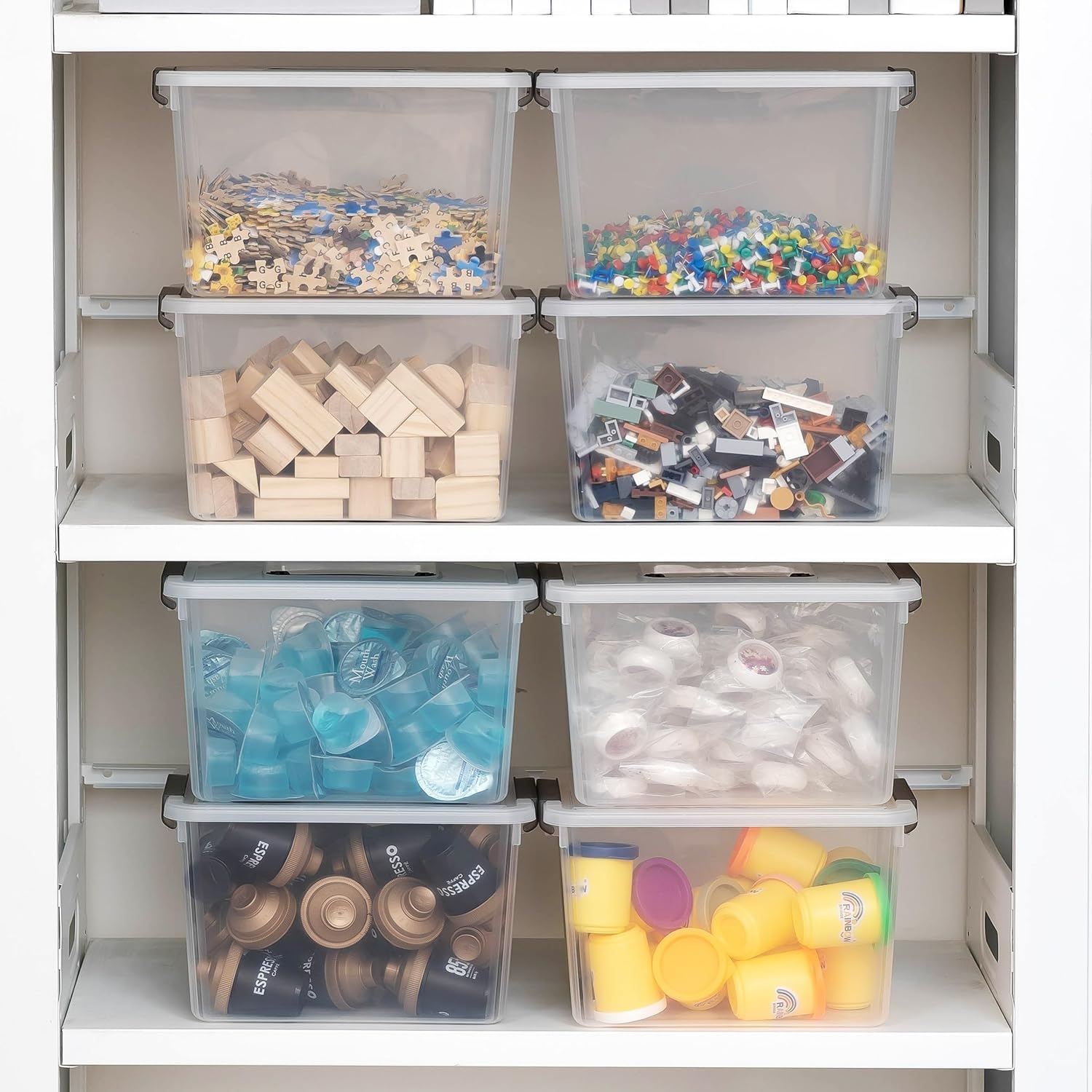 Citylife 8 Packs 5.3QT. Plastic Storage Bins with Latching Lids Clear Storage Box with Handle Stackable Stoage Containers for Organizing Toys, Crafts, Legos, Tools